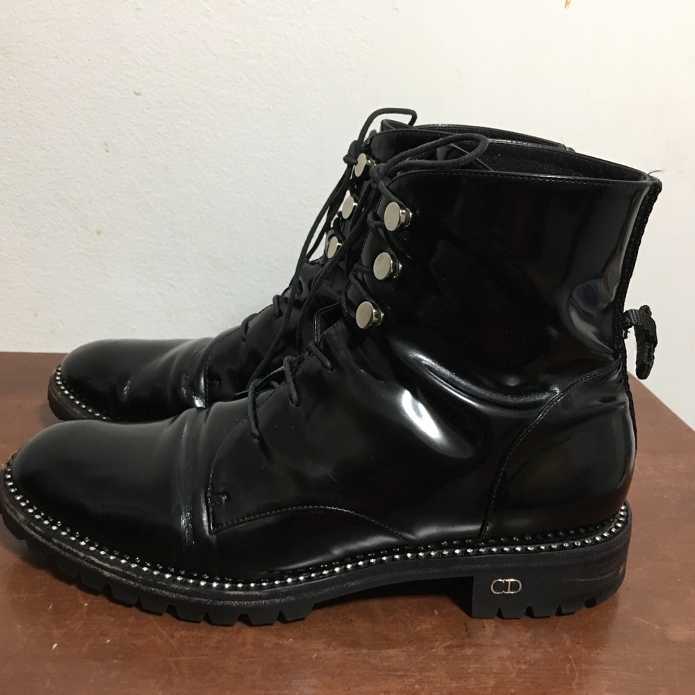 Christian Dior Leather Boots. With Rhinestones And Leather Laces And Lug Soles - Picture 12 of 13